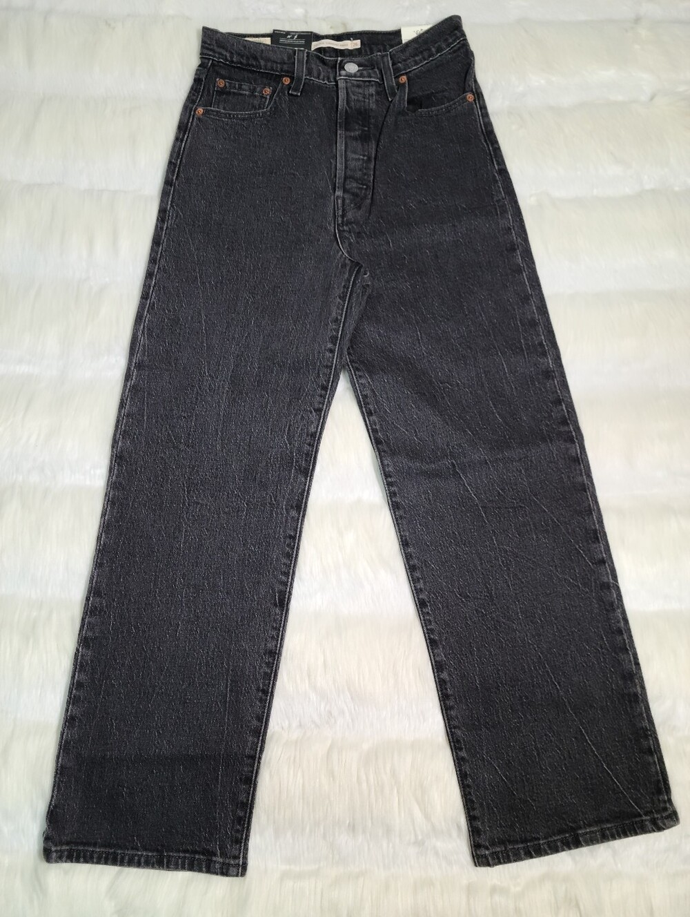 Levi's Ribcage Straight Ankle Jeans Washed Black Women 26x27 NEW